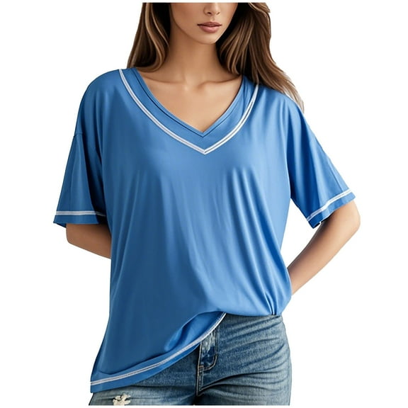 fatyb Casual Tshirts for Women V Neck Short Sleeve Loose Tee Tops Summer Lightweight Womens Blouses