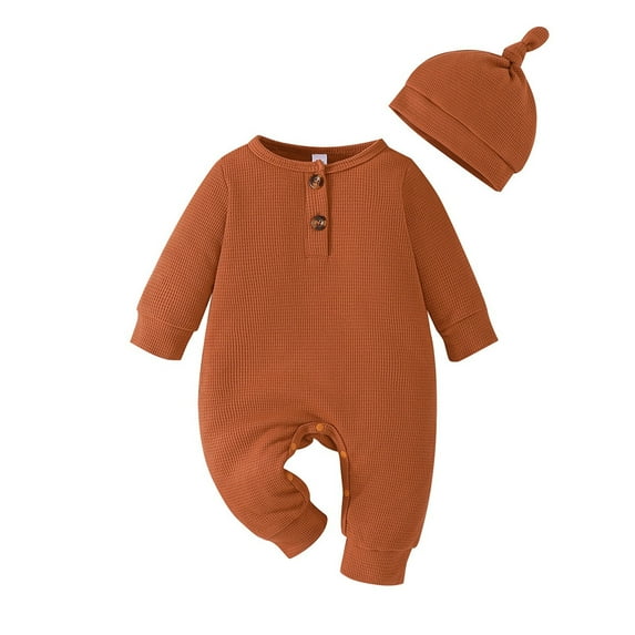 fatyb Clothes for Baby Long Sleeve Cotton Romper with Hat Newborn Infant Boys Girls Jumpsuit Outfits