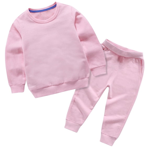 fatyb Clothes for Boys Girls Sweatsuit Sets Crewneck Sweatshirts Joggers Kids 2 Piece Solid Color Outfits