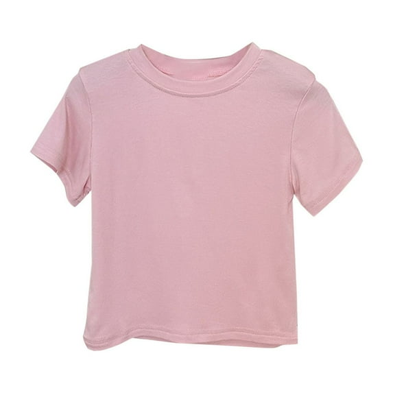 fatyb Cotton Boys Girls T Shirts Shorts Sleeve Solid Color Tees Crewneck Basic Tops for Unisex Kids