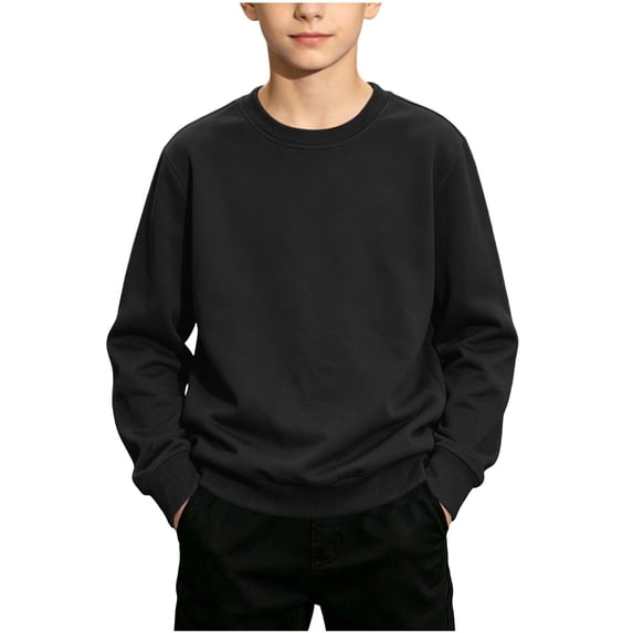 fatyb Crewneck Sweatshirt for Kids Casual Long Sleeve Soft Pullover Lightweight Solid Color Sweatshirt