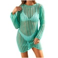 thumbnail image 1 of fatyb Crochet Beach Cover up for Women Hollow out Womens Backless Bikini Coverup Long Sleeve Swimwear, 1 of 7