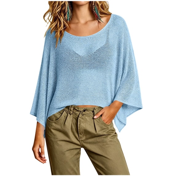 fatyb Crochet Tops for Women Summer Short Sleeve Sweater Shirts Womens Beach Vacation Cover up Tops