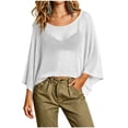 thumbnail image 1 of fatyb Crochet Tops for Women Summer Short Sleeve Sweater Shirts Womens Beach Vacation Cover up Tops, 1 of 5