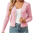 thumbnail image 1 of fatyb Cropped Cardigan Sweater for Women Long Sleeve Knitted Tops Womens Open Front Button down Sweaters, 1 of 6