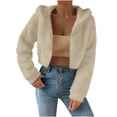 thumbnail image 1 of fatyb Cropped Full Zip Hoodies Womens Fuzzy Hooded Jackets Long Sleeve Fall Winter Sherpa Outerwear, 1 of 7