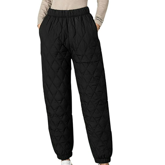 fatyb Down Pants for Women Lightweight Warm Puffer Pants Elastic Waisted Womens Quilted Ski Trousers