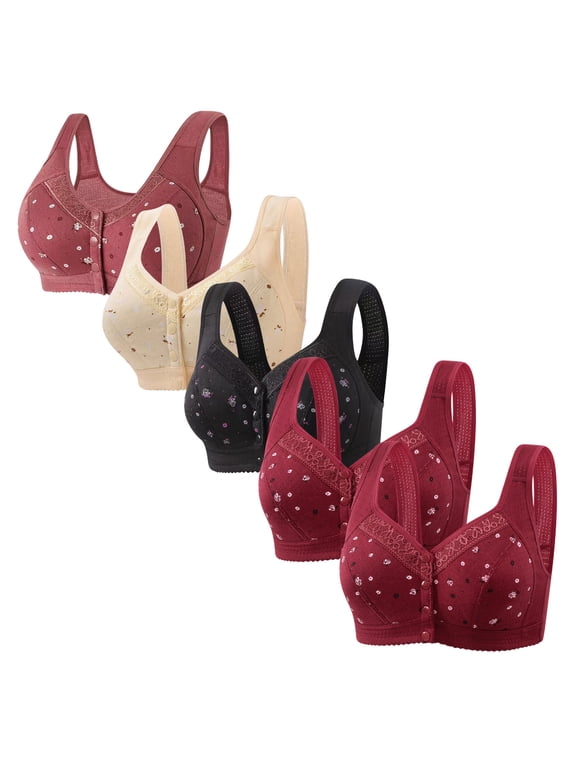 Everyday Bras Pack of 5 for Women Front Closure Button Bras No Underwire Full Coverage Bralettes
