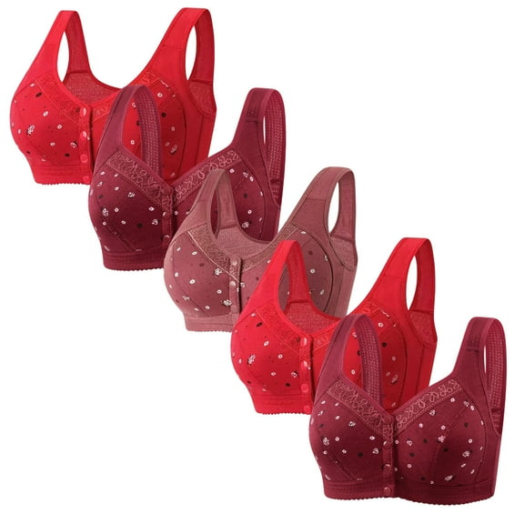fatyb Everyday Bras Pack of 5 for Women Front Closure Button Bras No Underwire Full Coverage Bralettes