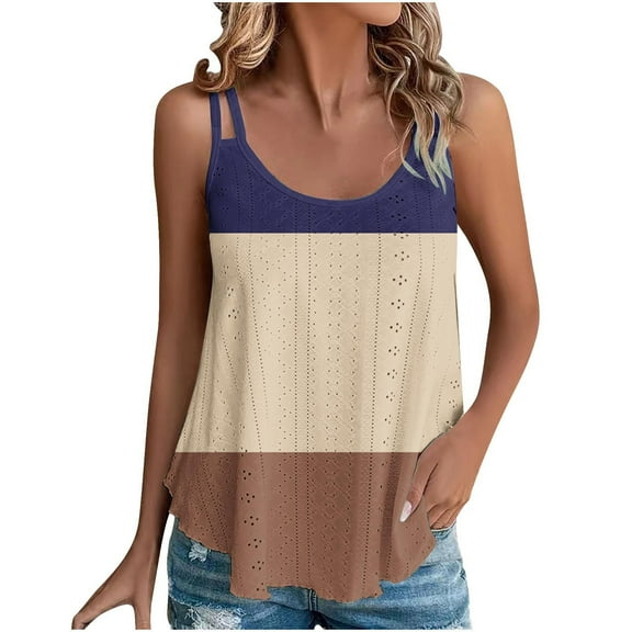 fatyb Eyelet Tank Tops Womens Sleeveless Embroidery Tunic Print Summer Flowy Shirts for Beach Vacation