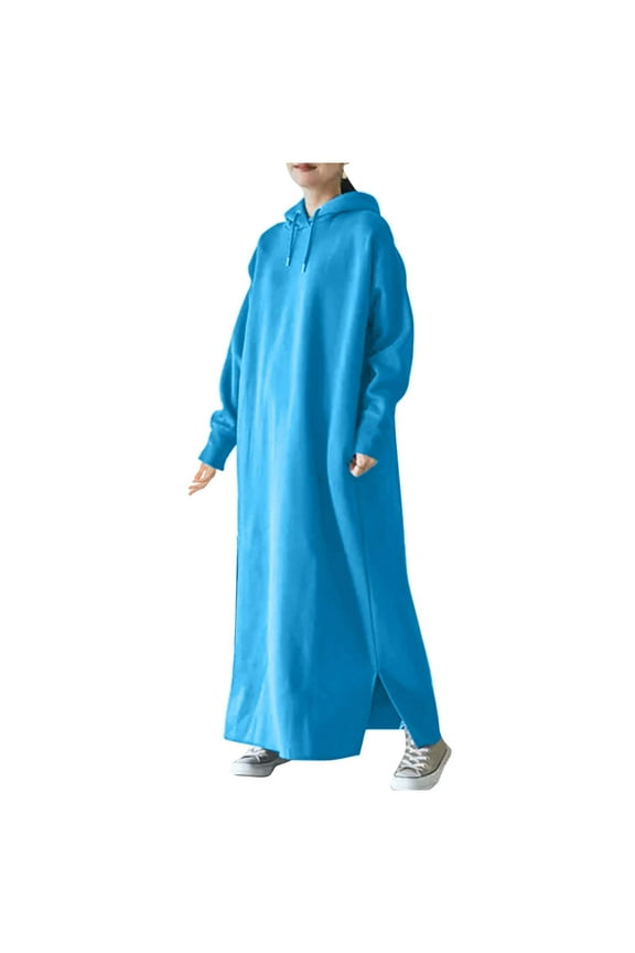Fall Winter Maxi Dress for Women S-5xl Oversized Hoodie Sweatshirt Dress Casual Pullover Long Dress