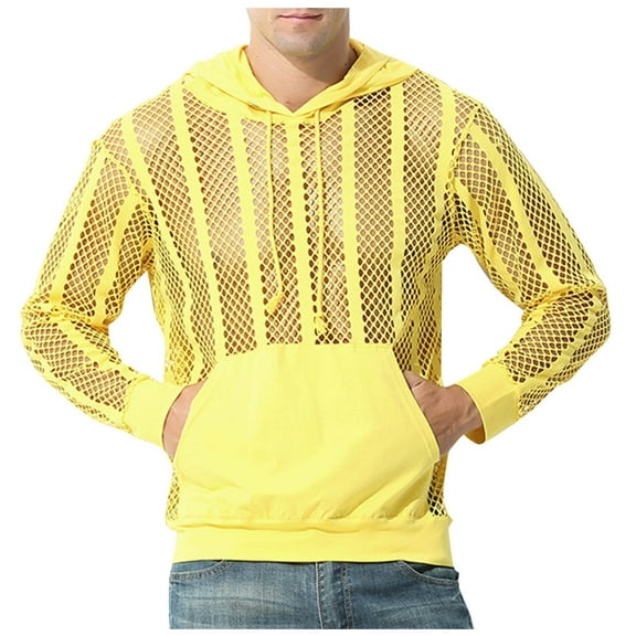 fatyb Fashion Hoodies for Men See Through Hooded T-Shirt Long Sleeve Mens Muscle Pullover with Pocket