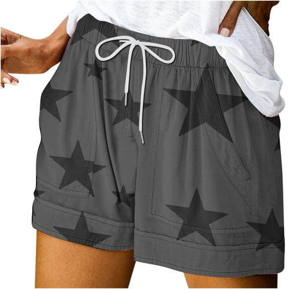 fatyb Fashion Shorts for Women Star Drawstring Loose Shorts Summer Lightweight Casual Shorts Beachwear
