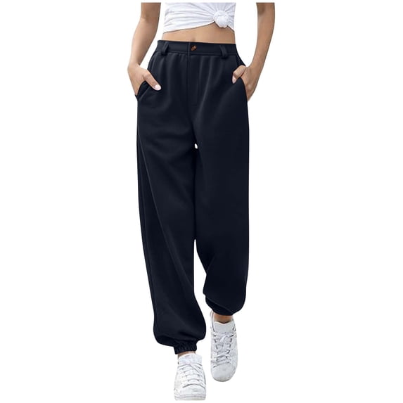 fatyb Fashion Sweatpants for Women Elastic Waist with Zip Button Womens Baggy Casual Pocket Jogger Pants