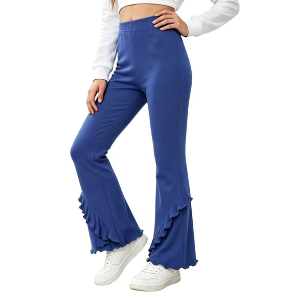 fatyb Flared Pants for Girls High Waist Cute Ruffle Bell Bottoms Kids Girls Soft Flowy Casual Trousers