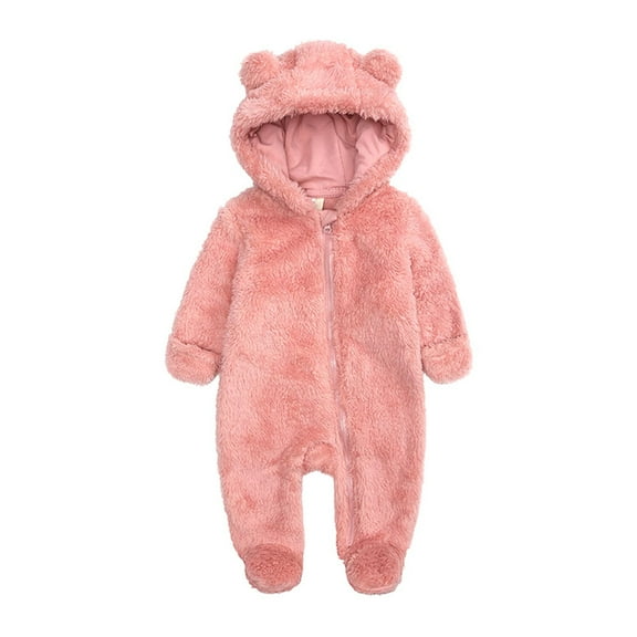 fatyb Fleece Baby Jumpsuit with Hood Newborn Fuzzy Footed Romper Boys Girls Cozy Warm Snowsuit Clothes