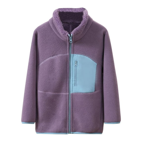 fatyb Fleece Jackets for Boys Girls Stand Collar Zip up Unisex Coat Casual Long Sleeve Warm Kids Outwear