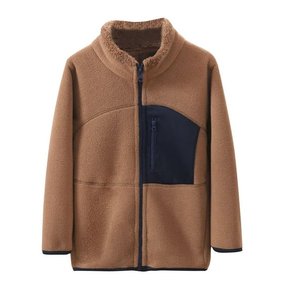 fatyb Fleece Jackets for Boys Girls Stand Collar Zip up Unisex Coat Casual Long Sleeve Warm Kids Outwear
