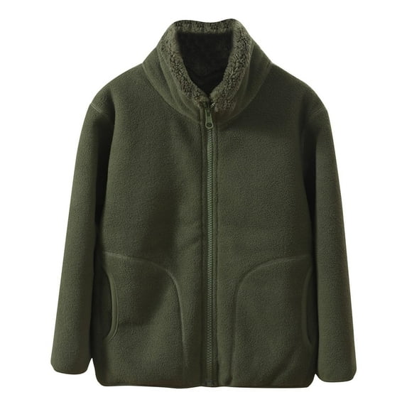 fatyb Fleece Jackets for Boys Girls Stand Collar Zip up Unisex Coat Casual Long Sleeve Warm Kids Outwear