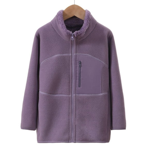 fatyb Fleece Jackets for Boys Girls Stand Collar Zip up Unisex Coat Casual Long Sleeve Warm Kids Outwear