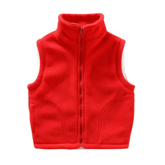 fatyb Fleece Vest for Boys Girls Full Zipper Sleeveless Jacket Stand Collar Warm Outerwear with Pockets