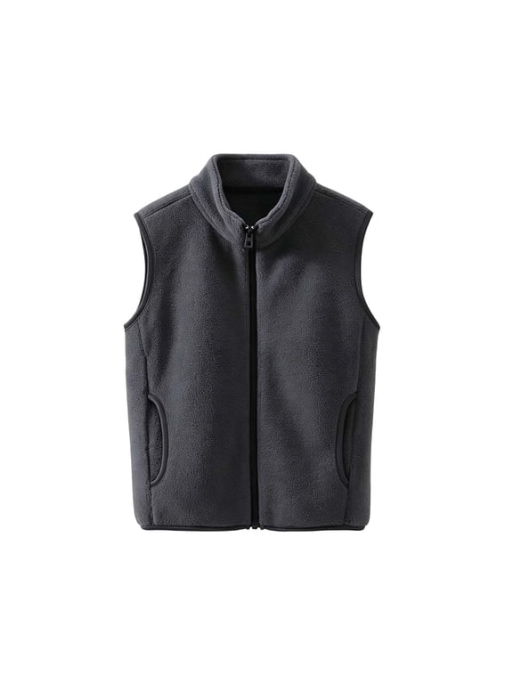 Fleece Vest for Boys Girls Mock Neck Sleeveless Zip up Kids Fall Winter Outerwear with Pockets