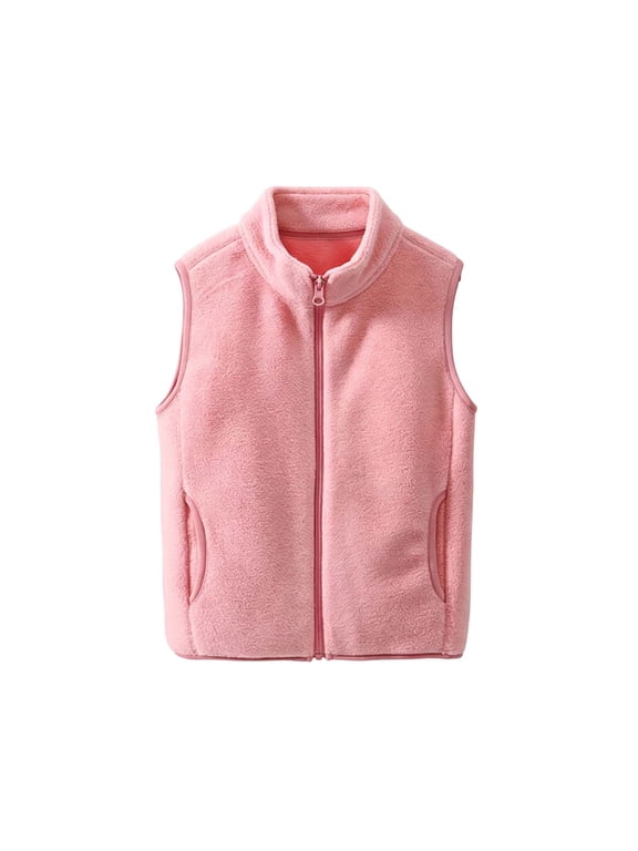 Fleece Vest for Boys Girls Mock Neck Sleeveless Zip up Kids Fall Winter Outerwear with Pockets