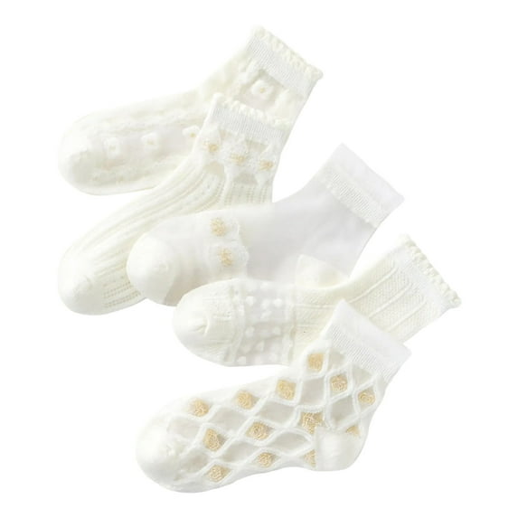 fatyb Girls 5 Pairs Mesh Thin Socks Casual Breathable Crew Socks Kids Girls Lightweight Cute Dress Socks