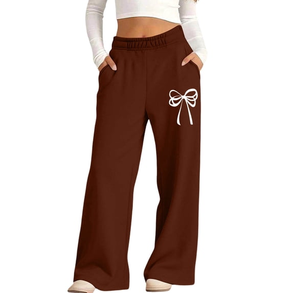 fatyb Girls Baggy Sweatpants Bow Printed Wide Leg Long Pants Elastic Waist Jogger Pants with Pockets