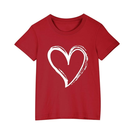 fatyb Girls Boys Heart Shirts Short Sleeve Cotton Graphic Tee Tops Print Cute Kids Lightweight T-Shirts