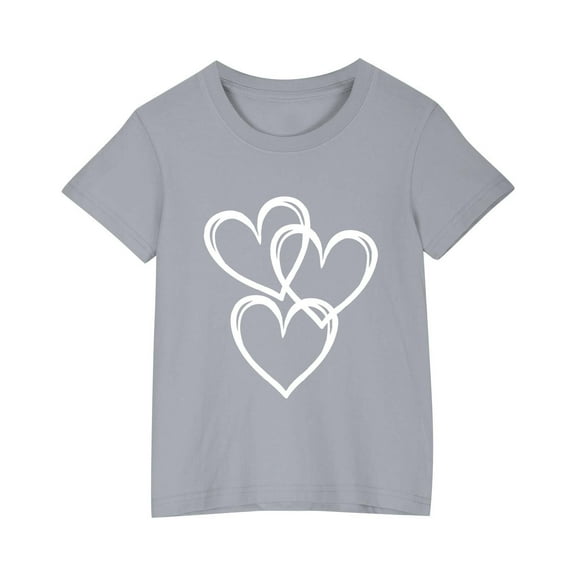 fatyb Girls Boys Heart Shirts Short Sleeve Cotton Graphic Tee Tops Print Cute Kids Lightweight T-Shirts