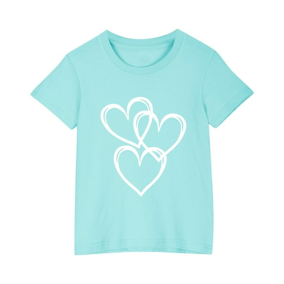 fatyb Girls Boys Heart Shirts Short Sleeve Cotton Graphic Tee Tops Print Cute Kids Lightweight T-Shirts
