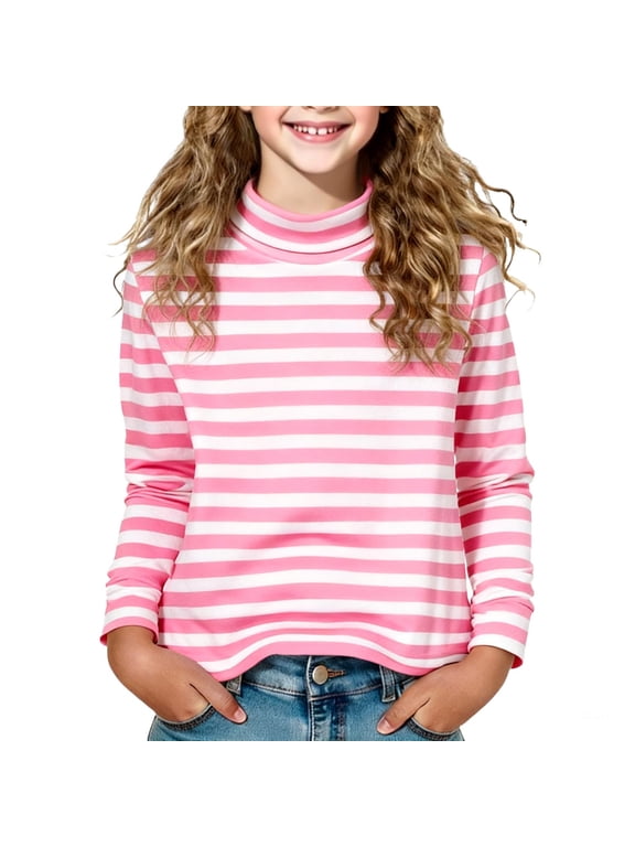 Girls Boys Long Sleeve Tee Shirts Turtleneck Striped Undershirts Casual Soft Kids Fall Winter Tops