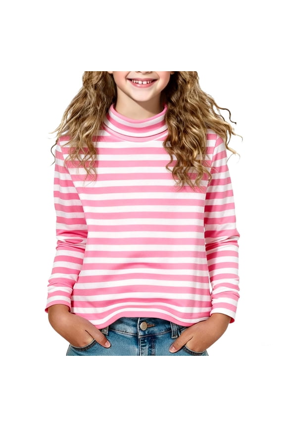 Girls Boys Long Sleeve Tee Shirts Turtleneck Striped Undershirts Casual Soft Kids Fall Winter Tops