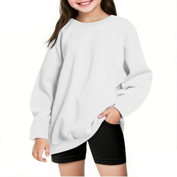 fatyb Girls Boys Oversized Sweatshirts Crewneck Pullover Long Sleeve Casual Kids Solid Color Sweatshirts
