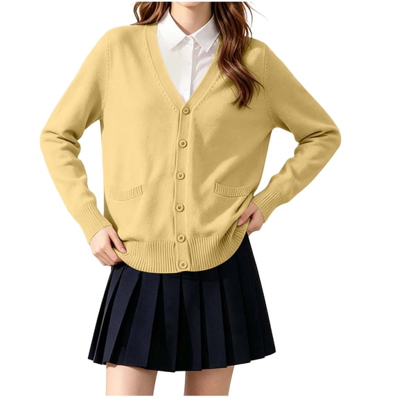 fatyb Girls Boys Sweater Cardigans V Neck Button down Long Sleeve School Uniform Sweaters with Pockets
