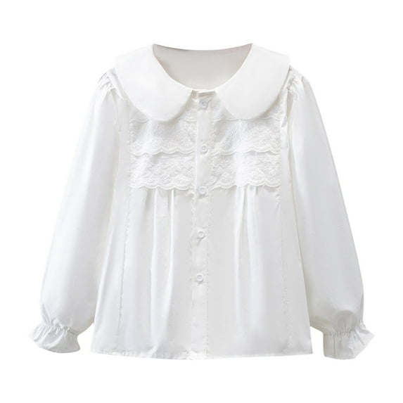 fatyb Girls Button down Shirts Long Sleeve Cotton Collared Tshirts Casual Lightweight Ruffle Shirts
