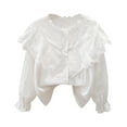 thumbnail image 1 of fatyb Girls Button down Shirts Long Sleeve Cotton Collared Tshirts Casual Lightweight Ruffle Shirts, 1 of 3