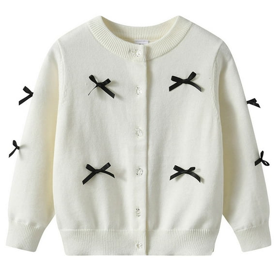 fatyb Girls Cardigan Sweater Button down Bow Cardigans Girls Long Sleeve Knit Casual Outerwear for Kids