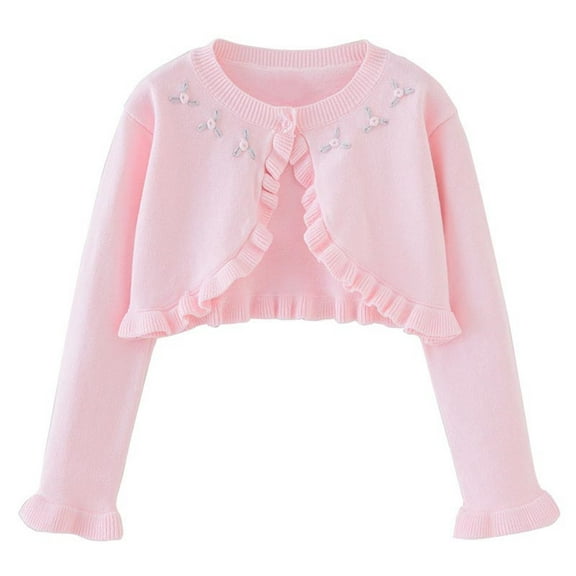 fatyb Girls Cardigan Sweater Kids Long Sleeve Ruffle Crop Jacket Button Closure Casual Knit Cover Up