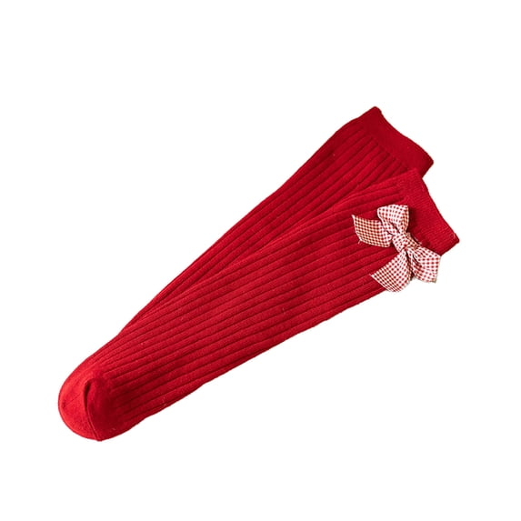 fatyb Girls Christmas Crew Socks Xmas Cotton Stocking for Kids Girls Knee High Dress Long Socks with Bow