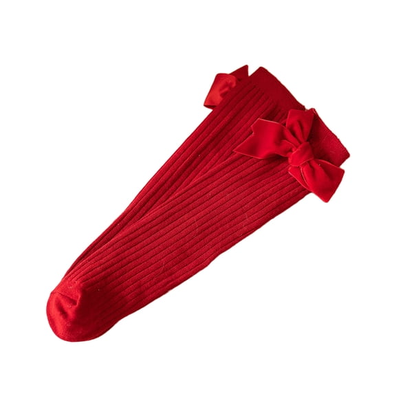 fatyb Girls Christmas Crew Socks Xmas Cotton Stocking for Kids Girls Knee High Dress Long Socks with Bow