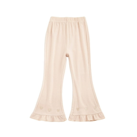 fatyb Girls Cotton Flare Pants Heart Embroidered Bell Bottoms Elastic Waist Kids Girls Cute Trousers