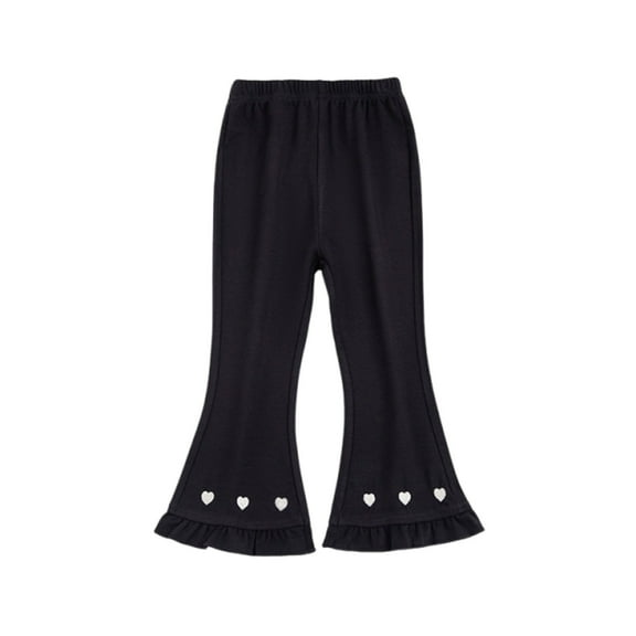 fatyb Girls Cotton Flare Pants Heart Embroidered Bell Bottoms Elastic Waist Kids Girls Cute Trousers