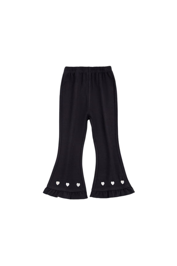 Girls Cotton Flare Pants Heart Embroidered Bell Bottoms Elastic Waist Kids Girls Cute Trousers