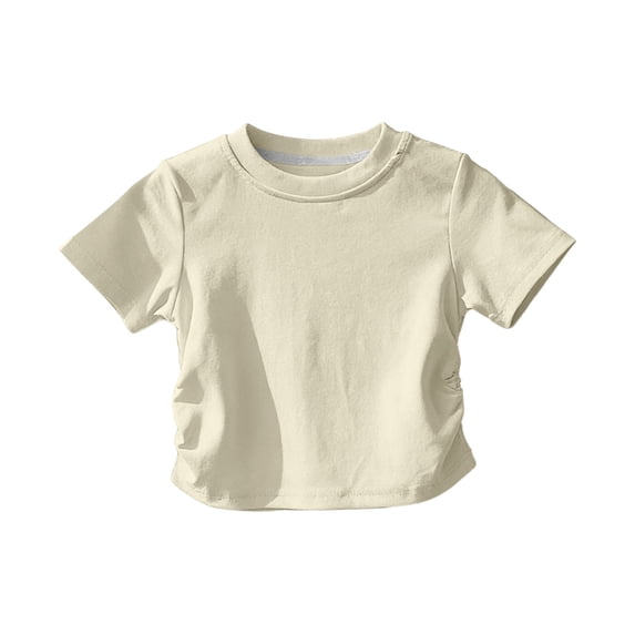 fatyb Girls Cotton T Shirts Side Ruched Short Sleeve Crew Neck Tees for Girls Summer Breathable Tops