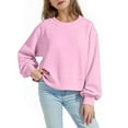 thumbnail image 1 of fatyb Girls Crop Sweatshirts Long Sleeve Casual Pullover Kids Crewneck Solid Color Tops for 5-15 Years, 1 of 7