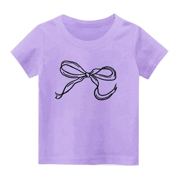 fatyb Girls Cute T-Shirts Bow Print Cotton Tshirts Short Sleeve Graphic Tees Kids Casual Summer Tops