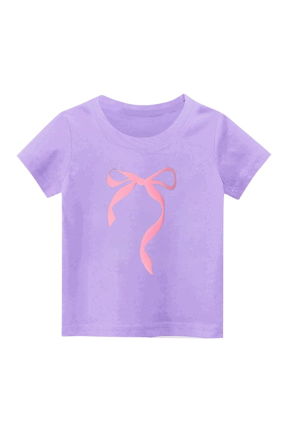 Girls Cute T-Shirts Bow Print Cotton Tshirts Short Sleeve Graphic Tees Kids Casual Summer Tops