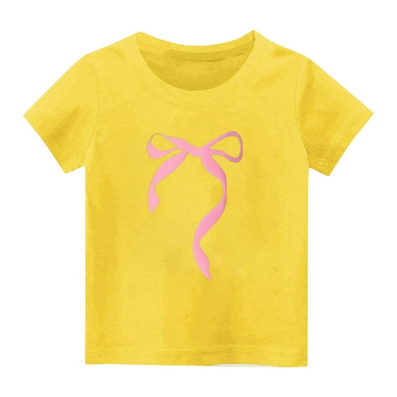 fatyb Girls Cute T-Shirts Bow Print Cotton Tshirts Short Sleeve Graphic Tees Kids Casual Summer Tops